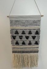 Macrame Wall Hanging Boho Wall Art 36 Inch L X 17.5 Inch W Cream Black Fringe