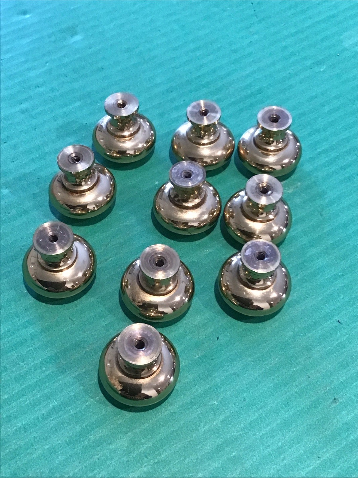 Lot of 10 Vintage Solid Brass Door Drawer Cabinet Round Knob Pulls 1 1/4" (A)