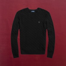 POLO RALPH LAUREN BLACK SOFT CABLE KNIT WOOL CASHMERE JUMPER SIZE LARGE