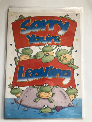 Sorry You're Leaving Card Frogs Holding A Banner On A Island