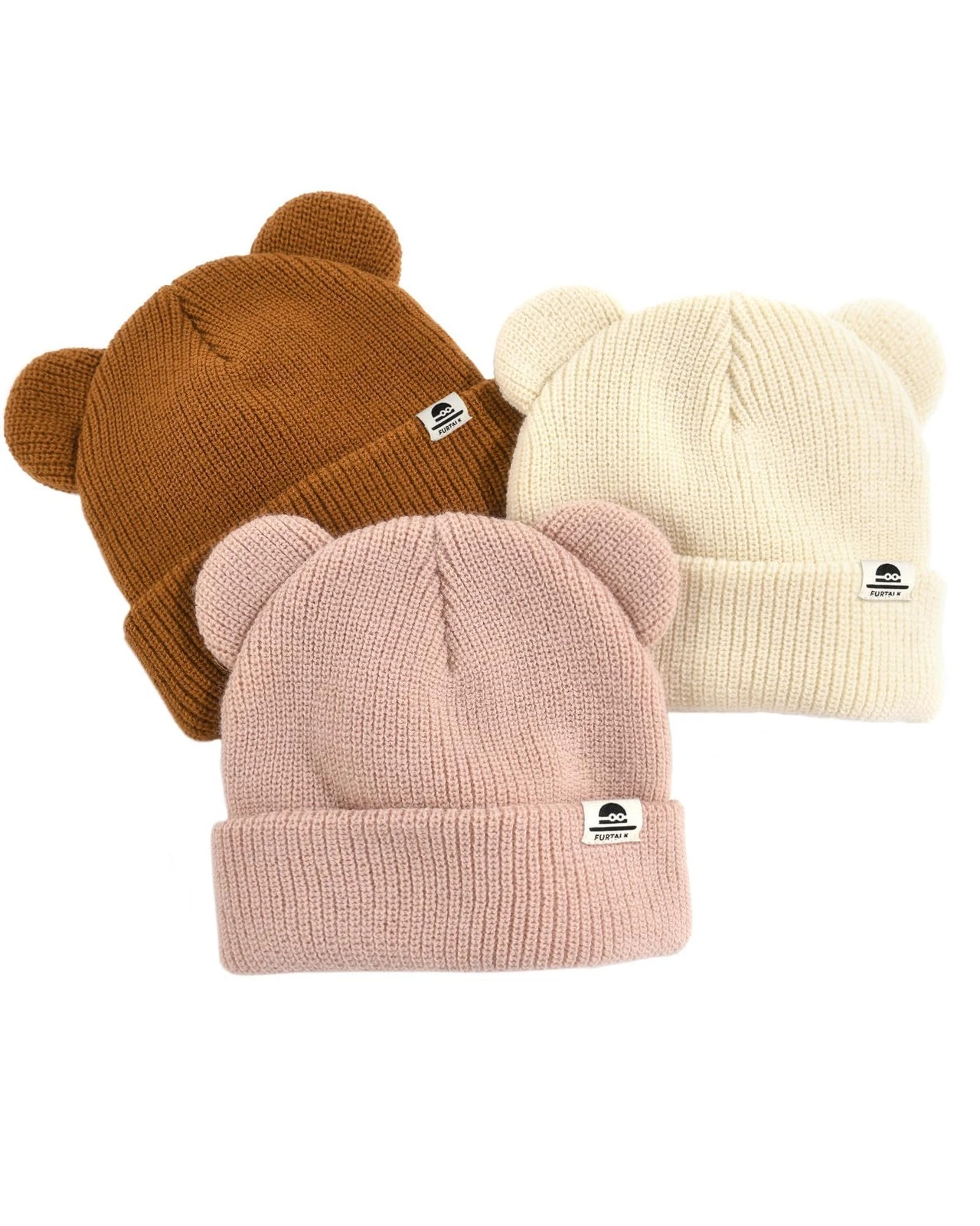 FURTALK Baby Beanie Winter Hat with Bear Ear 6-36 Months, Beige+pink+caramel