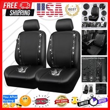 Leather Bling Diamond Car Seat Covers 2 Front Interior Sets Waterproof Unive...