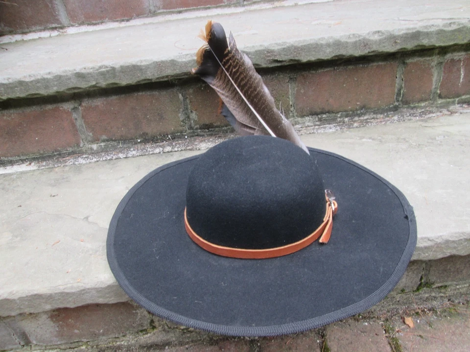 SOMBRERO DE LANA NEGRO RENACTOR SIGLO XVIII COLONIAL LONGHUNTER REV F&I WAR TALLA 7 NUEVO OTOÑO Foto 3 de 4