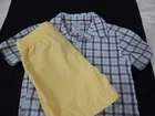 Carters Boys 2T Preppy NAUTICAL Yellow Shorts Plaid Button Down Set ADORABLE