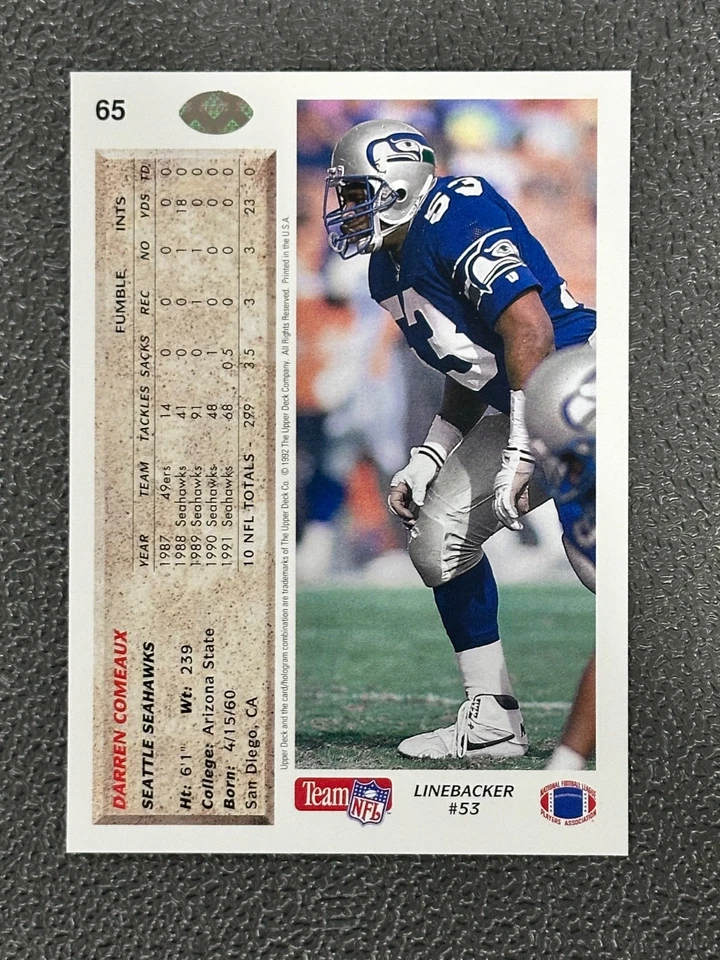 1992 Upper Deck - Darren Comeaux #65 - Image 2 of 2