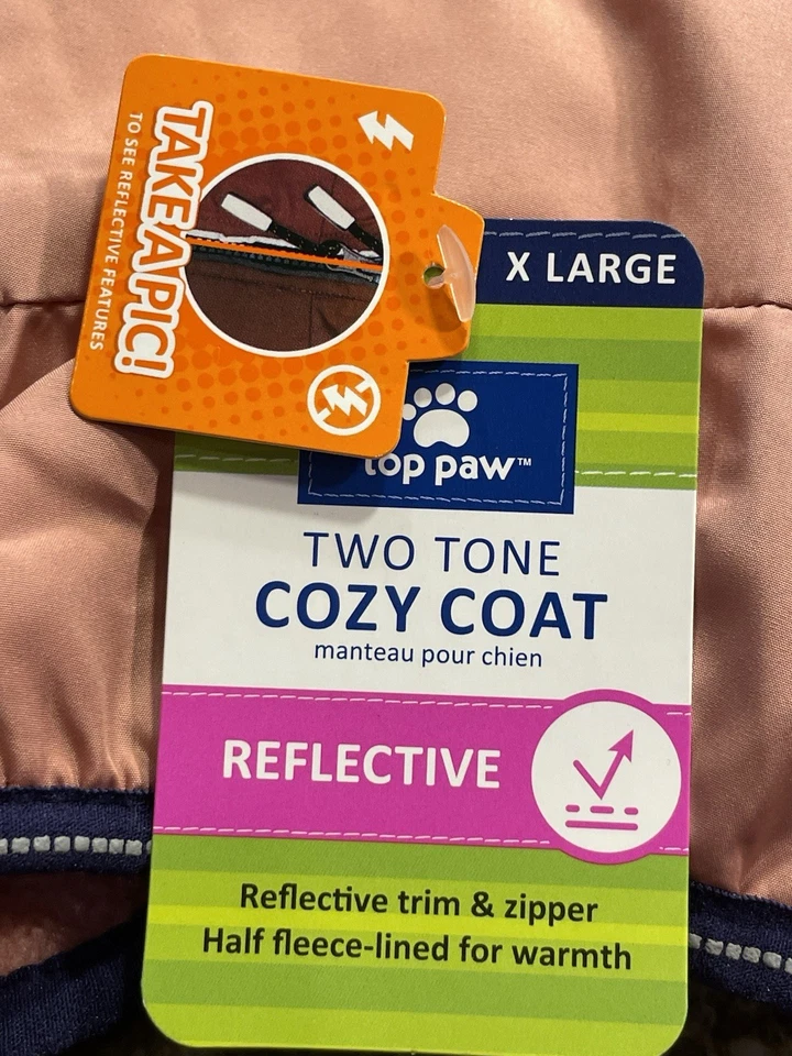 ¡NUEVO! Abrigo Chaqueta X-Large Top Paw Dos Tonos Rosa Polar Reflectante Perro Nuevo con Etiquetas Talla XL Foto 4 de 4