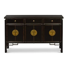 US SELLER - Distressed Black Elmwood Oriental Peking Sideboard