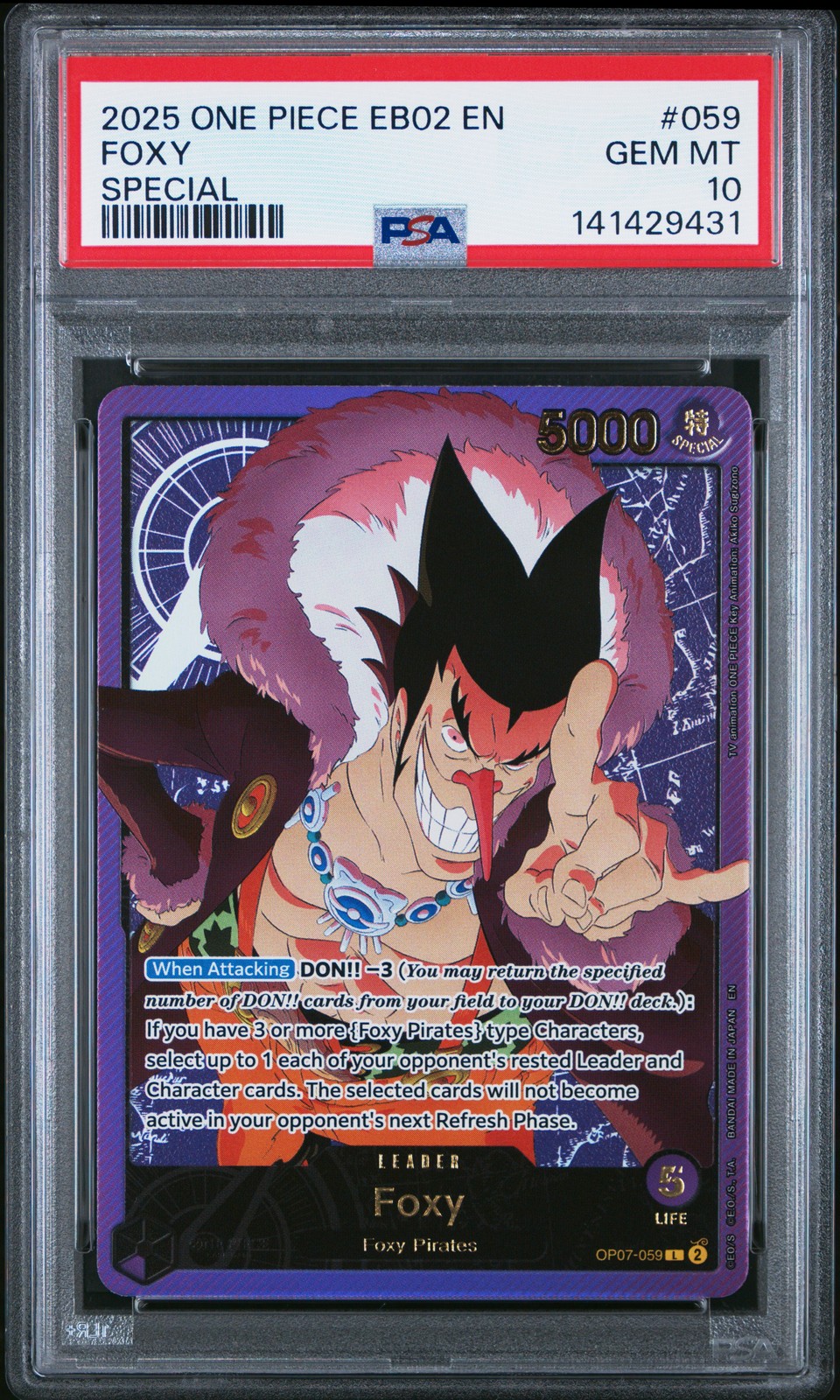 2025 ONE PIECE EB02-EXTRA BOOSTER -ANIME 25TH COLL- SPECIAL #059 FOXY PSA 10