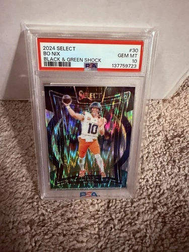 2024 Bo Nix #30 Select Black Green Shock Prizm PSA 10 Rookie RC Optic Mosaic Gem