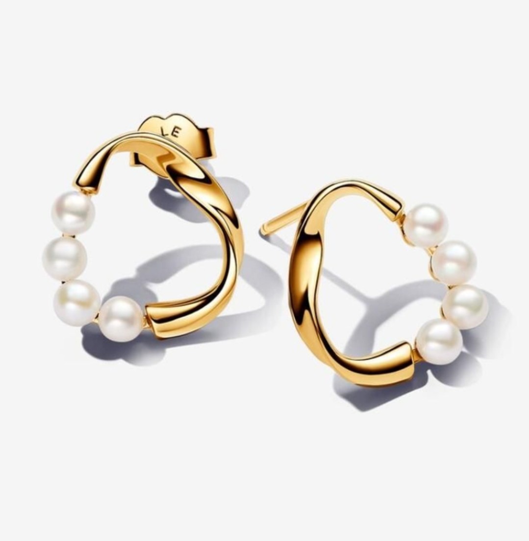 Boucles d'oreilles cercle organique et perles d'eau douce de culture en argent massif 925