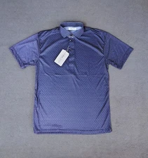 NWT Collars & Co Polo Shirt Men Sz (S) Dark Blue Print Short Sleeve Dress Collar