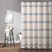 Lush Decor Farmhouse Stripe Cotton Shower Curtain, 72 x 72, Blue