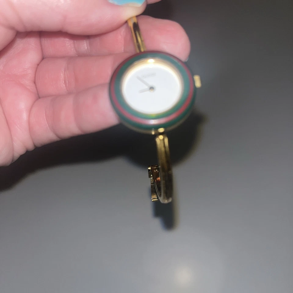 Gucci Change Bezel 12 Colors Gold White Quartz Women Watch Box Authentic Vintage - Image 2 of 4