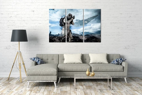 3-teilig 120x80cm Lein-Wand-Bild: Star Wars Stormtrooper vor Sternenzerstörer - Bild 2 von 5
