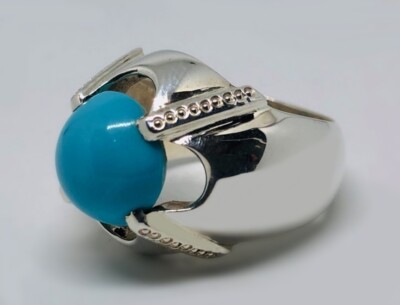 Natural 6 Ct Neshapuri Feroza Sterling Silver 925 Handmade Turquoise ...