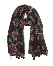 Large Boho Scarf for Women Lightweight Floral Printed Scarves 04 Navy Flower