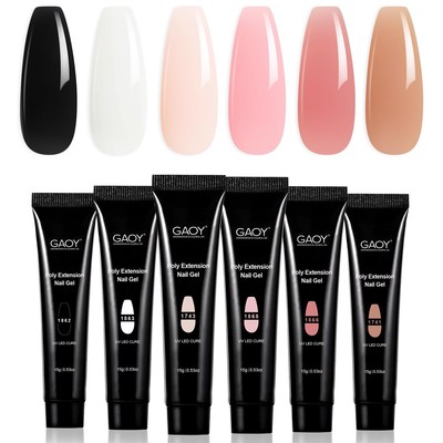 GAOY Poly Gel Set, Nail Extension Gel kit, 6 Classic Colors Pink Nude Black Gel