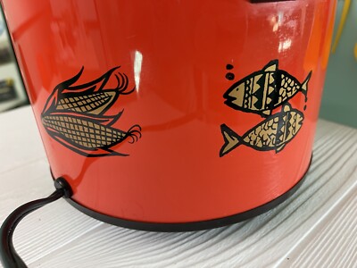 Vintage 70s Orange Stoneware Crock Pot Slow Cooker Crockery Kettle