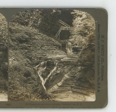 Minnehaha & Fairy Cascades Watkins Glen New York NY H.C. White Stereoview