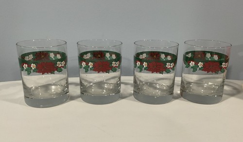 LIBBEY POINSETTIA & RIBBONS Old Fashion Cocktail Glasses NEW - Picture 3 of 4
