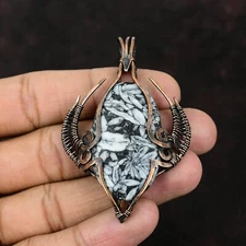 Pinolith Jasper Gemstone Jewelry Copper Bestie Gift Wire Wrapped Pendant 2.91"