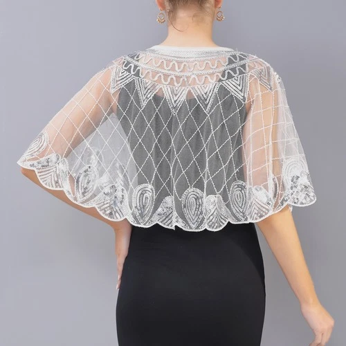 Womens Shrug Shawl Wedding Dresses Cape Cover Ups Sequins Beaded Shawls Party - Bild 3 von 30