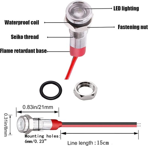 10pcs 6mm 1/4" AC/DC 12-24V LED Metal Indicator Light Waterproof Signal Pilot - Picture 89 of 144