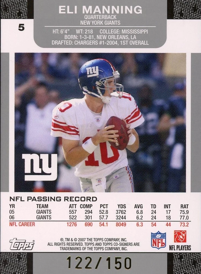 STEVE SMITH/ELI MANNING 2007 Topps Co-Signers Silver Holofoil Red #5 (#122/150) - Image 2 of 2