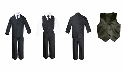 New Baby Boy Kid Formal Party Black Tuxedo Suit Pick a  Satin Vest Sm-8