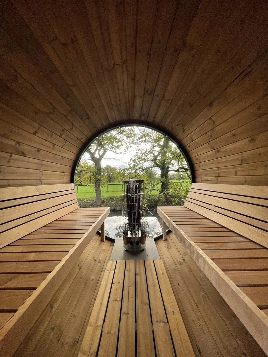 Outdoor Sauna Garden Sauna Barrel Sauna Panoramic Wall Harvia Glass door |  eBay