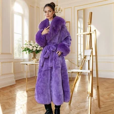 Women Real Rex Rabbit Fur Chinchilla Coats Natural Fox Fur Shawl Collar Overcoat