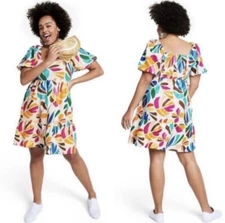 Tabitha Brown Target Dress Size M Medium Botanical Print Puff Sleeve Mini NWT