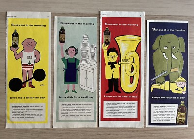 4er Set Reklame ''Sunsweet'' illustriert von Savignac - 50er Jahre