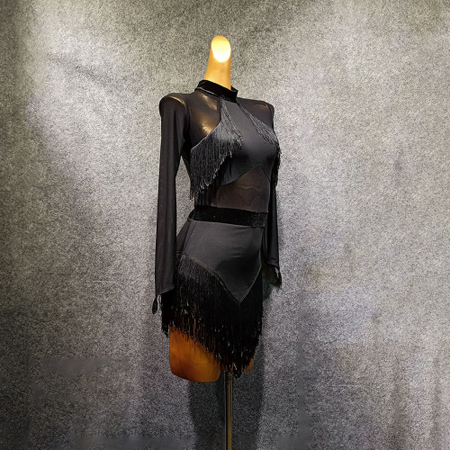 Black Tassel Latin Dance Dress Dancing Performance Women Dress Ballroom