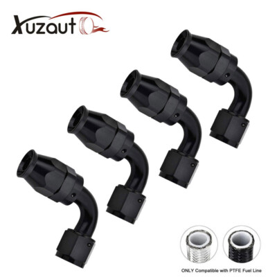 4PACK AN6 6AN 90° 90 Degree PTFE Teflon Fuel Hose End Fitting Adapter Black E85