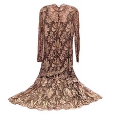 VGT Rina di Montella Dress Formal Event Champagne Lace Beaded 100 Silk 8