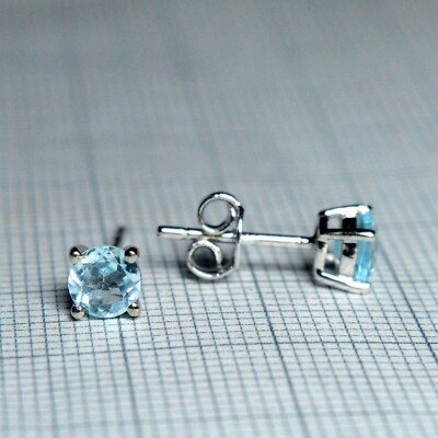 Round Lab-Created Blue Topaz Solitaire Stud Earrings 925