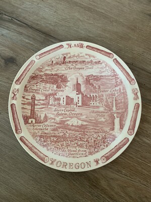 Vernon Kiln OREGON State Plate Oregon Trail Mt Hood 10 1/2'' Log Border Red