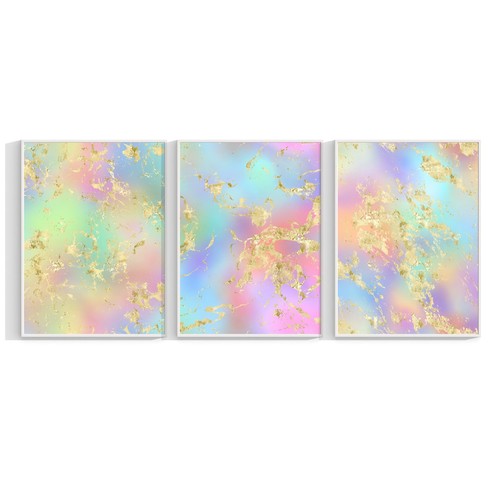 Set Of 3 Rainbow Abstract Prints Poster Marble Nursery Wall Art Home Decor 1038 - Picture 2 of 2