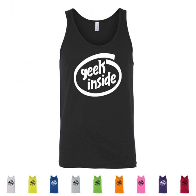 Geek Inside Funny Intel Computer Logo Programmer Mens Nerdy LOL IT Tank Tops