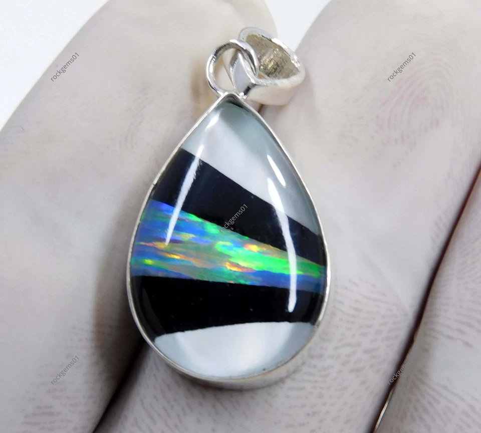 Ciondolo in argento sterling 925 pendente opale di fuoco monarca 22 ct certif... - Immagine 2 di 4