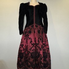 Vtg Scott McClintock Black Velvet Burgundy Taffeta Dress Sz 8 Victorian Goth