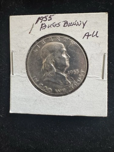 1955-P Philadelphia Franklin Half Dollar, Bugs Bunny Variety, US 50c Silver Coin