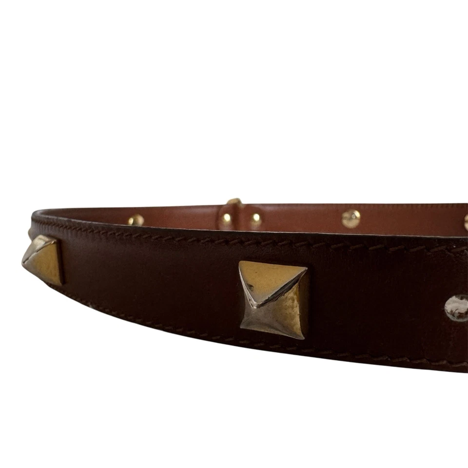 Prada Brown Leather Vintage Belt with Gold Studs 33” Long - Image 3 of 4