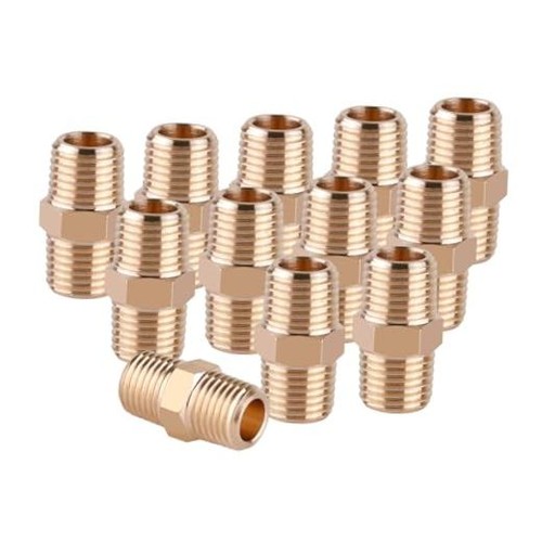 12pcs Brass Pipe Fittings x to Solid Brass Hex Nipple NPT Adapter 1/4 NPT Male