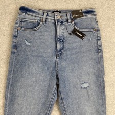 Express Jeans Womens 10L 29x29 Blue Super High Rise Skinny Distressed Denim