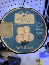 Holiday Time 58 ft, 100 Count Cool White LED Super Bright G30 Christmas Lights