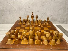 Vintage Hand Made Wooden Chess Set, not complete, repair needed