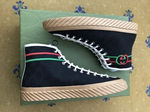 Gucci Baskets Chaussures Haut Monogramme Toile Homme UK 9 US 10 43 Neuf