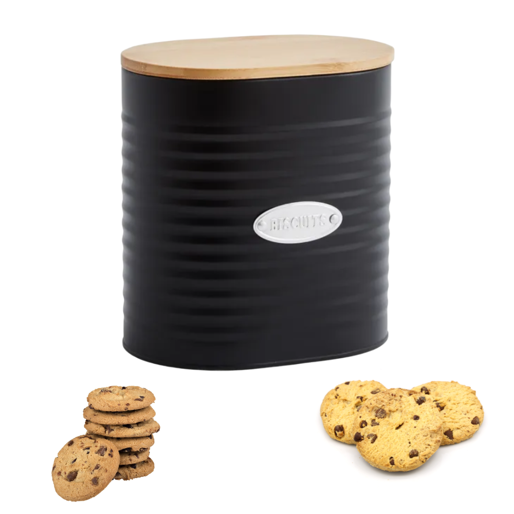 Biscuit Tin with bamboo lid biscuits cookies metal kitchen storage